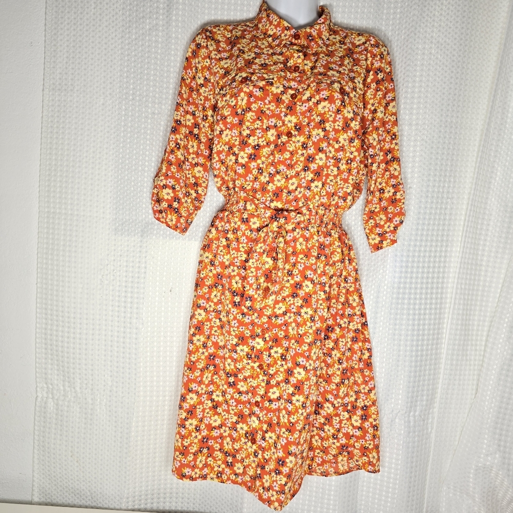 Millenium Women's Orange Floral Button Down Dress Size Medium